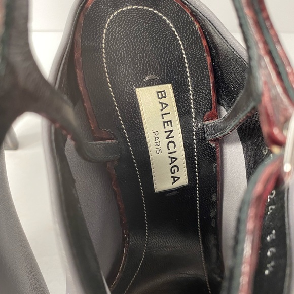Balenciaga open toe mules sandals heels leather grey burgundy 36.5 - Picture 7 of 10